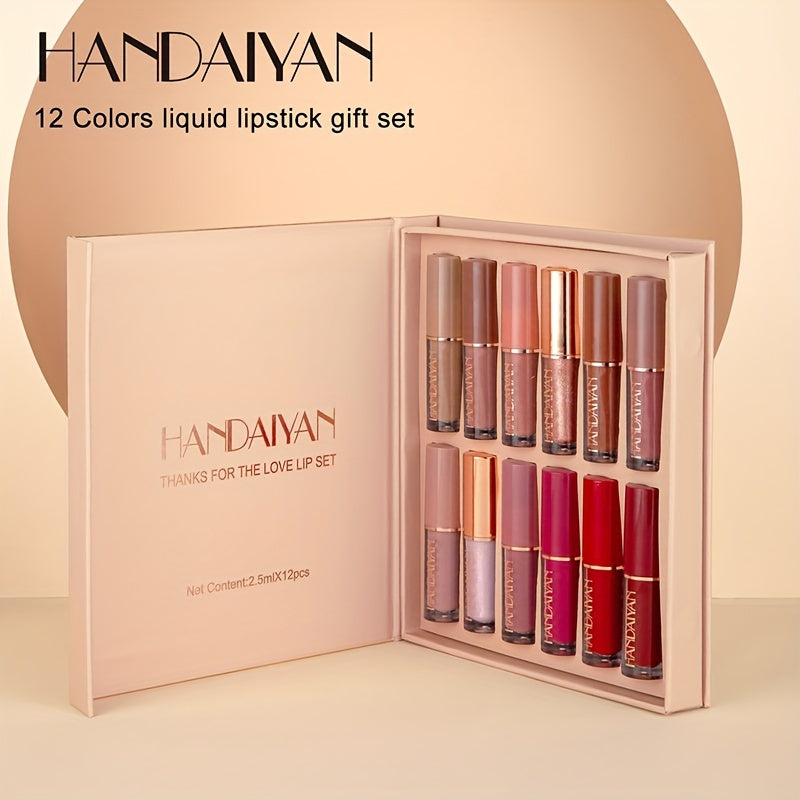 12 PCS Set Velvet Lip Color Set, a Collection of Liquid Lip Colors That Are Non-Drip, Long-Lasting, Waterproof, And Matte. Perfect As a Gift for Women Cosmetic Sets