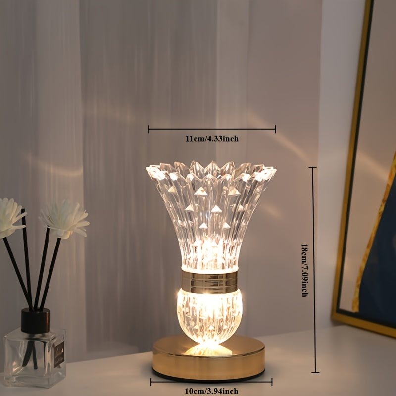 Crystal Table Lamp - Three Light Adjustment Brightness, Modern Feather Design, USB Powered with Touch Control - Perfect for Bedside Tables, Desks, Living Rooms, Bedrooms, and Home Office Decor, Lamp For Room, Nightstand Lamp,