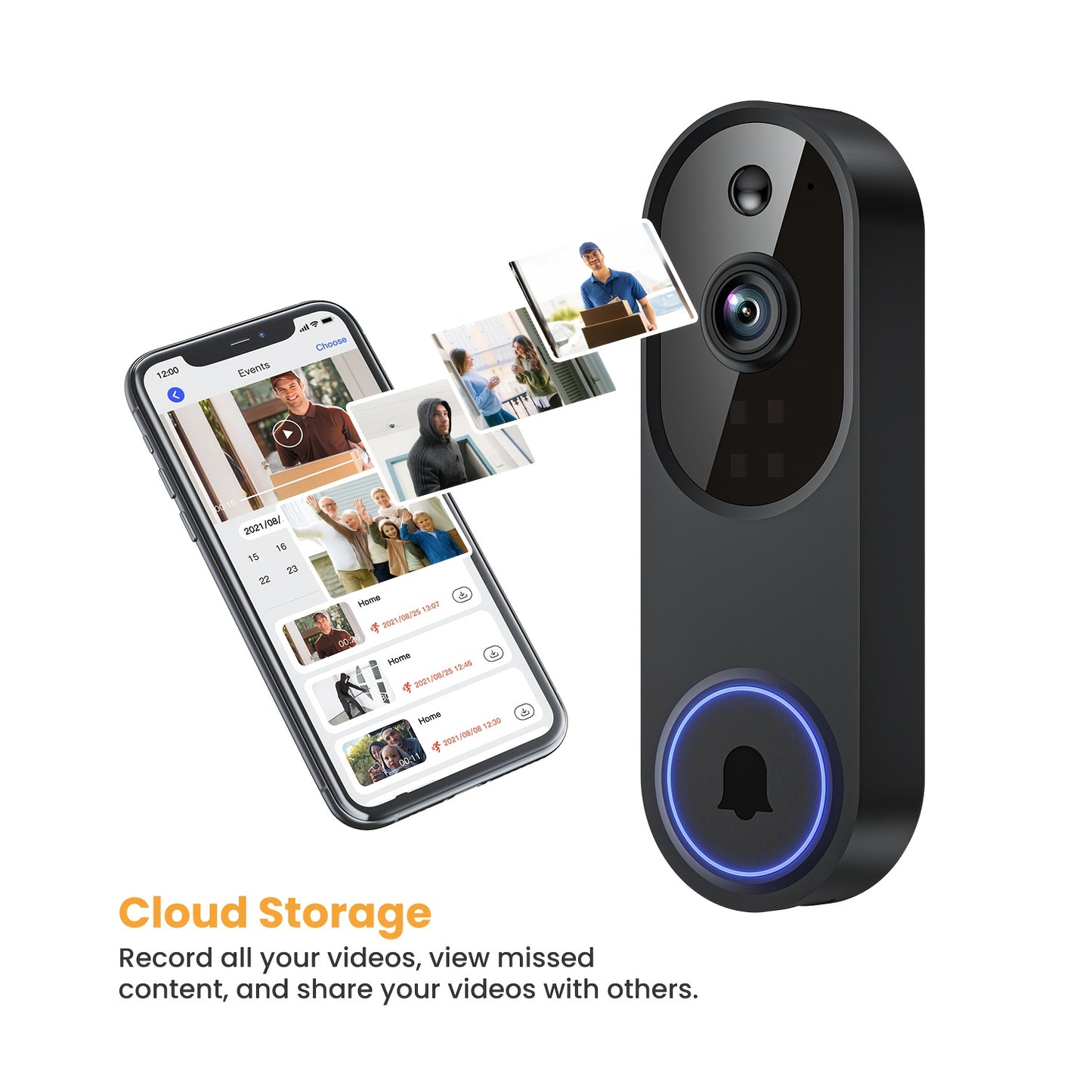 1080P Video Doorbell Camera, Smart Human Detection, Cloud Storage, Chime Included, Live View, 2-Way Audio, IR Night Vision, Battery Powered, Indoor Surveillance Home Office Security Supplies