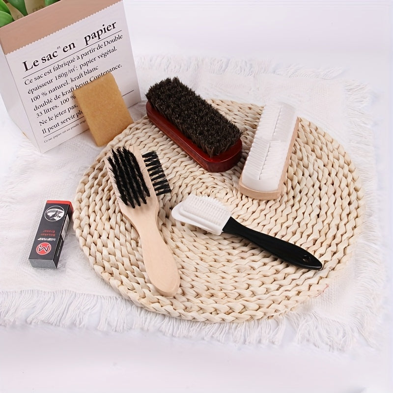 NEW 7pcs Variety Shoe Brush Kit - Double-Sided Shoe Polish Applicator & Horse Hair Brushes for Polishing - Nubuck & Suede Brush for Shoes, Soft Leather Cleaning with Microfiber Cloth
