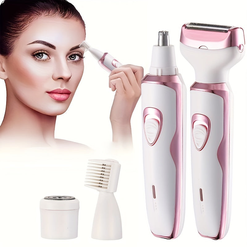 4 PCS Set Electric Razor For Women,  Rechargeable grooming kit, Lady Electric Shaver For Face, Nose, Legs And Underarm, Bikini Area Trimmer For Women Painless, Hair Razor Rechargeable & Portable