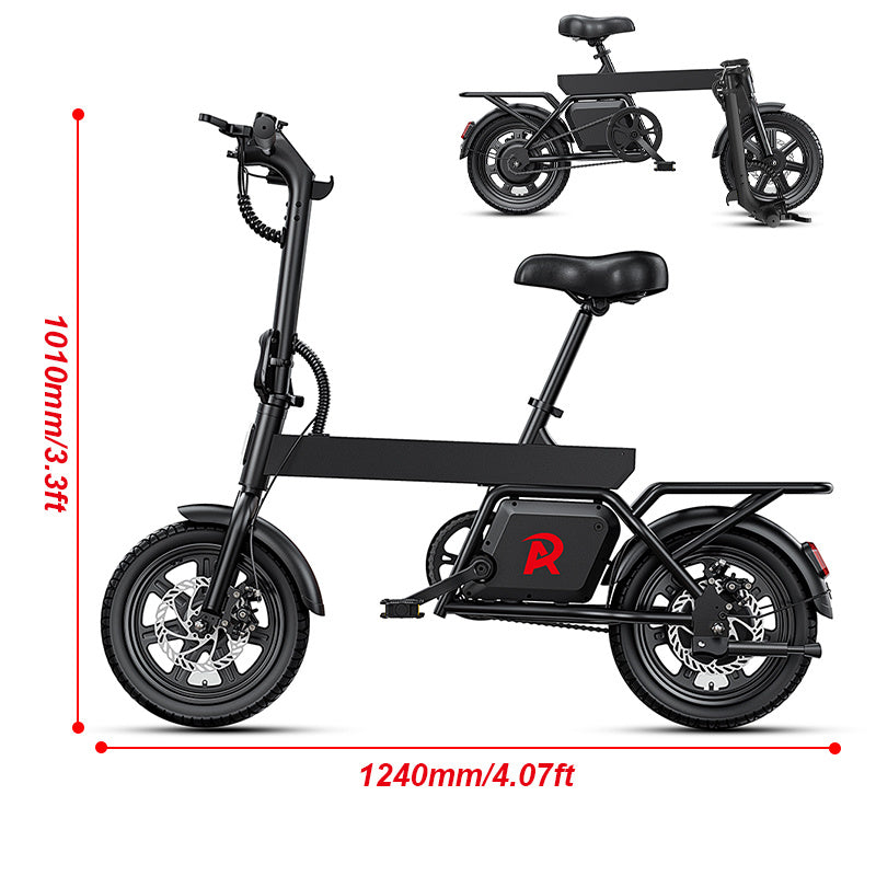 14inch Foldable Electric Bike, Mini City E-Bike, LCD Display, 36V 7.8Ah Battery, 250W Motor, 4 Riding Modes, 4 Speed Levels,25km/h Top Speed And 45km Max Range, With Rear Rack, Pedal Assist, Dual Disc Brakes, Night Lights, an
