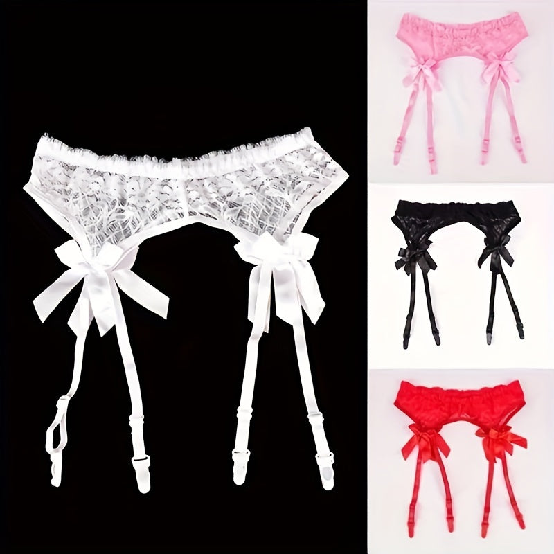 Women's Sexy Lace Sheer Garter Belt with Cute Bow, Adjustable Close-Fitting Lingerie for Wedding Garters Ladies Underwear Lingerie Apparel Supplies