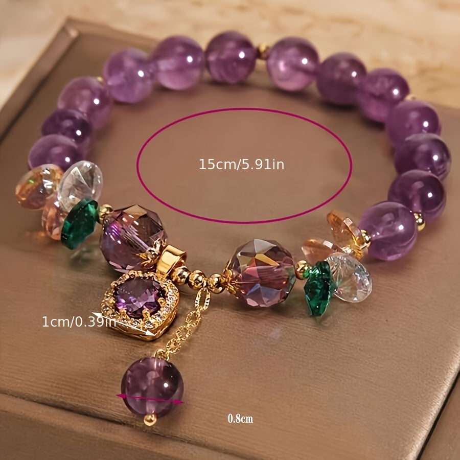 Classic Amethyst Bead Bracelet Featuring Cubic Zirconia, Non-Coated Fashion Jewelry for Women - Perfect for Everyday Use And Gifting Jewelry Accessories