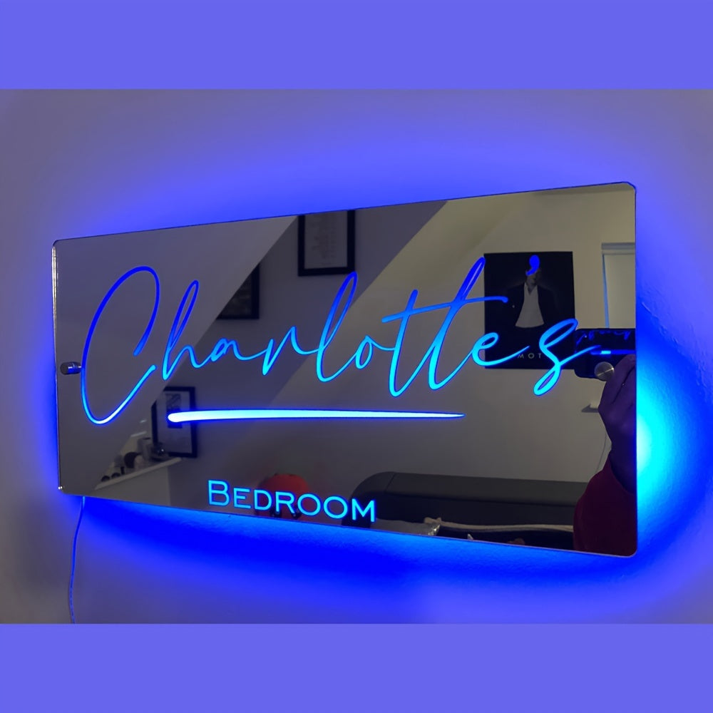 Customized One Piece Bedroom Personalized Name USB Power Supply luminous wall LED mirror light with Remote Control Christmas Valentine's Day wedding gift