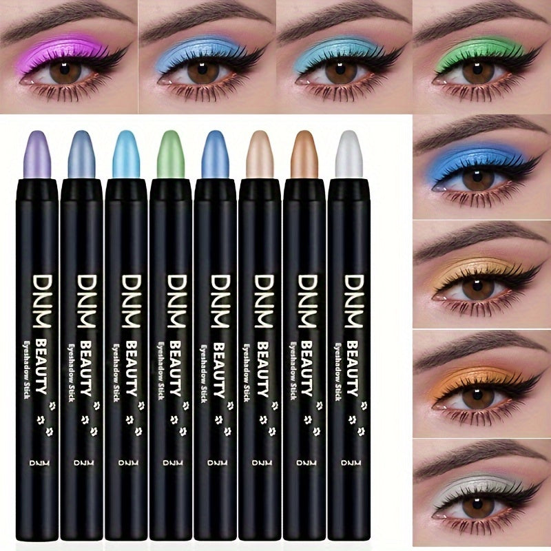 8pcs Waterproof Long-Lasting Pearlescent Eyeshadow Set - Vibrant Shimmer Colors in Black, Purple, Pink, Blue, Green, White, Yellow, Brown & Gray - Smudge-Proof Eye Makeup Sticks for Bold & Subtle Looks