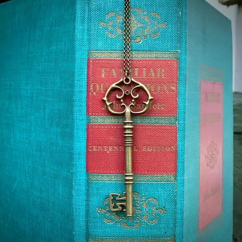 Bronze and Ancient Silvery Gothic Mysterious Magic Solomon Key Pendant Charm Necklace, Witchcraft Jewelry Gift Vintage Necklace For Women and Men
