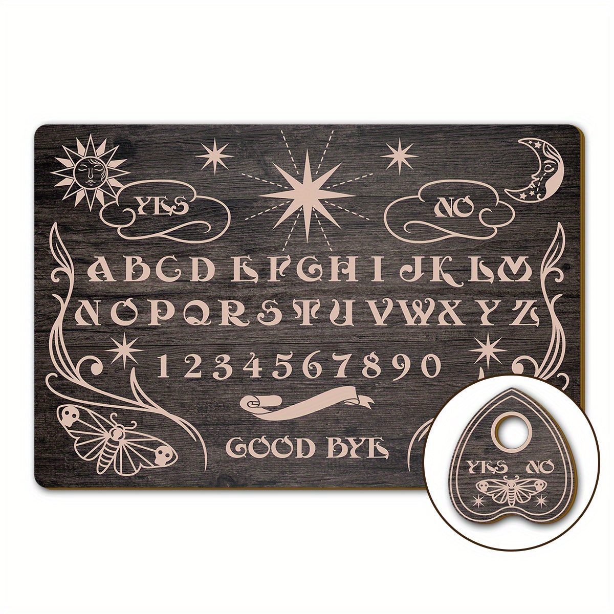 NEW 2D Flat, Rustic Bohemian Altar Ouija Board Suitable for Séances, Meditation & Tarot - Engineered Wood Divination Table Game with Irregular Lettered Board, Mystical Tool for Meditation, for, -Free Ouija Board