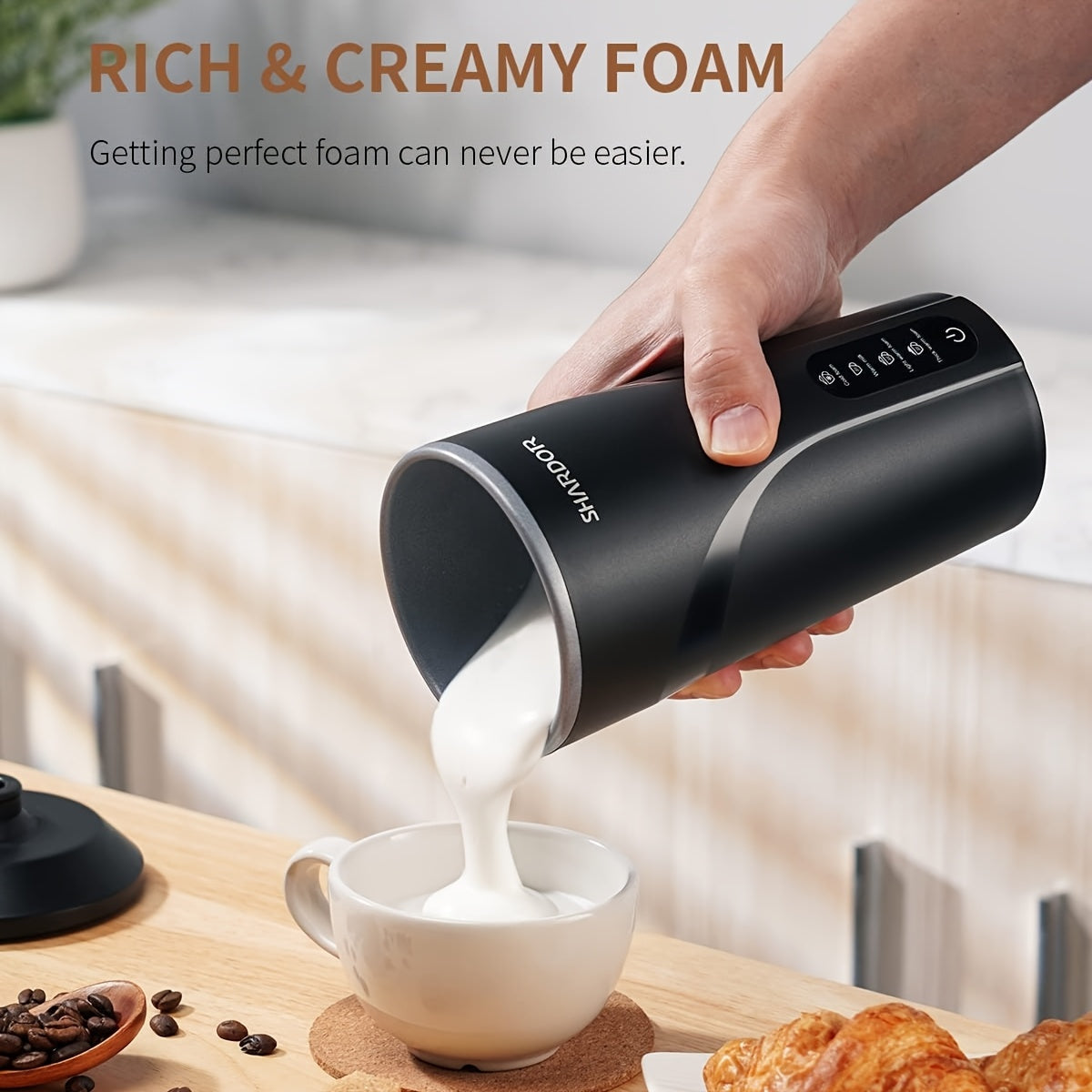 Milk Frother Electric And Steamer with Warm Function, 4in 1 Automatic Milk Warmer Heater, Hot And Cold Foam Maker for Coffee Latte Cappuccino, Hot Chocolate, 300ml, Cappuccino Maker, Latte Modern Frother, Sleek Design