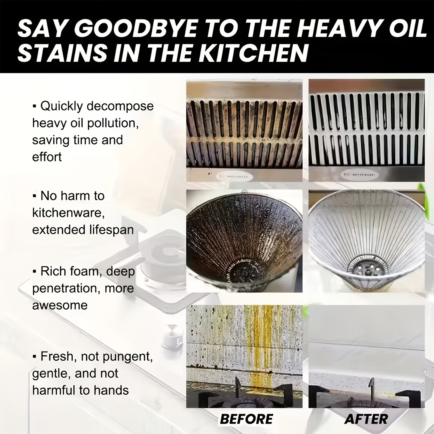 Powerful Kitchen Oil Removal Spray - Suitable for Metal and Plastic Surfaces, Removes Oil from Exhaust Fans, Ovens, Stoves, Cookware and Pans, Ideal for Home Chefs and Professional Chefs