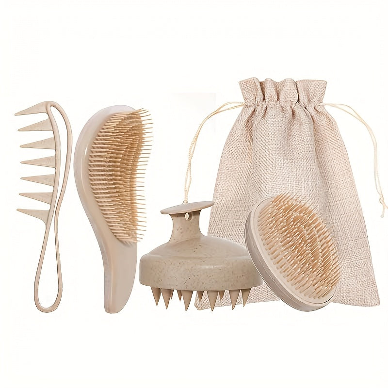 5 PCS Set of Wheat Straw Hair Combs, Including a Smooth Massage Comb, an Egg Comb, a Wide-Tooth Oil Comb, And a Massage Shampoo Brush + Gift, Perfect for Valentine's Day Or Mother's Day for Your Girlfriend Or Wife