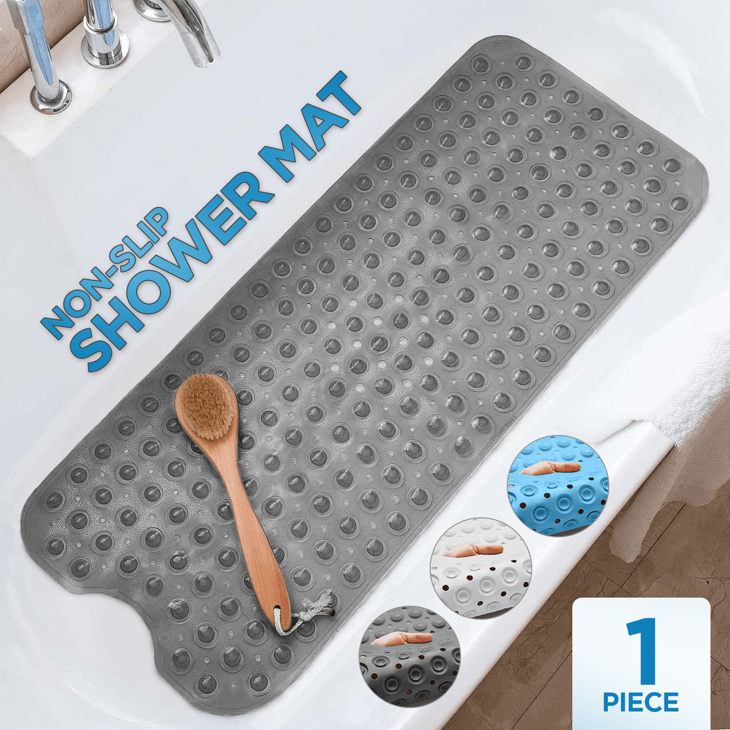Extra Large Non-Slip Bath Mat - Bathtub Mat with Drain Holes, Suction Cups Shower Mat - Machine Washable Mat For Bathroom, Bathroom Accessories Easy Clean