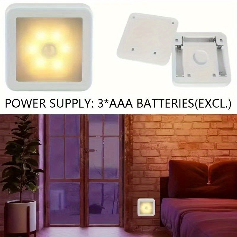 NEW 6-LED Bead Motion Sensor Smart Wireless Night Light. 3m Detection Range, Double-sided Adhesive Installation, No Drilling Required. Suitable for Stairs, Car Compartments, Cabinets, Bedside, Hallways, Kitchens, Etc. Battery