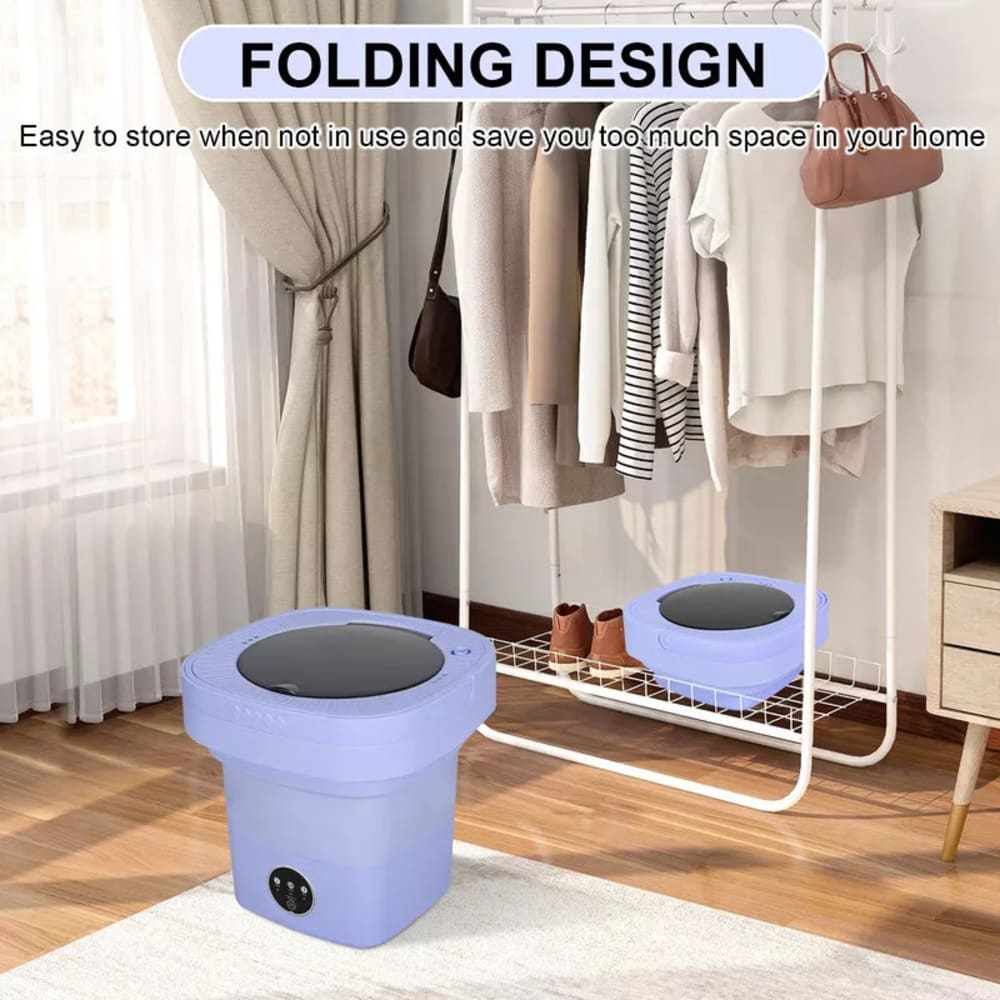 Portable Foldable Mini Washing Machine with Blue Light | Fast 10-Min Cleaning for Small Laundry | Ideal for Underwear, Socks, Towels, Travel & Dorm Use | Compact Washer with Spin Assist