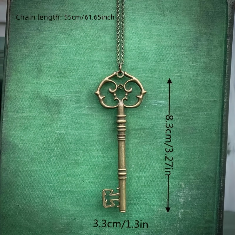 Bronze and Ancient Silvery Gothic Mysterious Magic Solomon Key Pendant Charm Necklace, Witchcraft Jewelry Gift Vintage Necklace For Women and Men