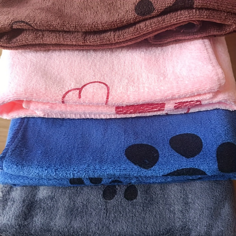 4 PCS Set Quick-Dry Pet Towels for Medium Dogs - Soft, Absorbent with Fun Paw Print Design, Ideal for Bathing, Grooming Towels | Playful Design | Durable Fabric