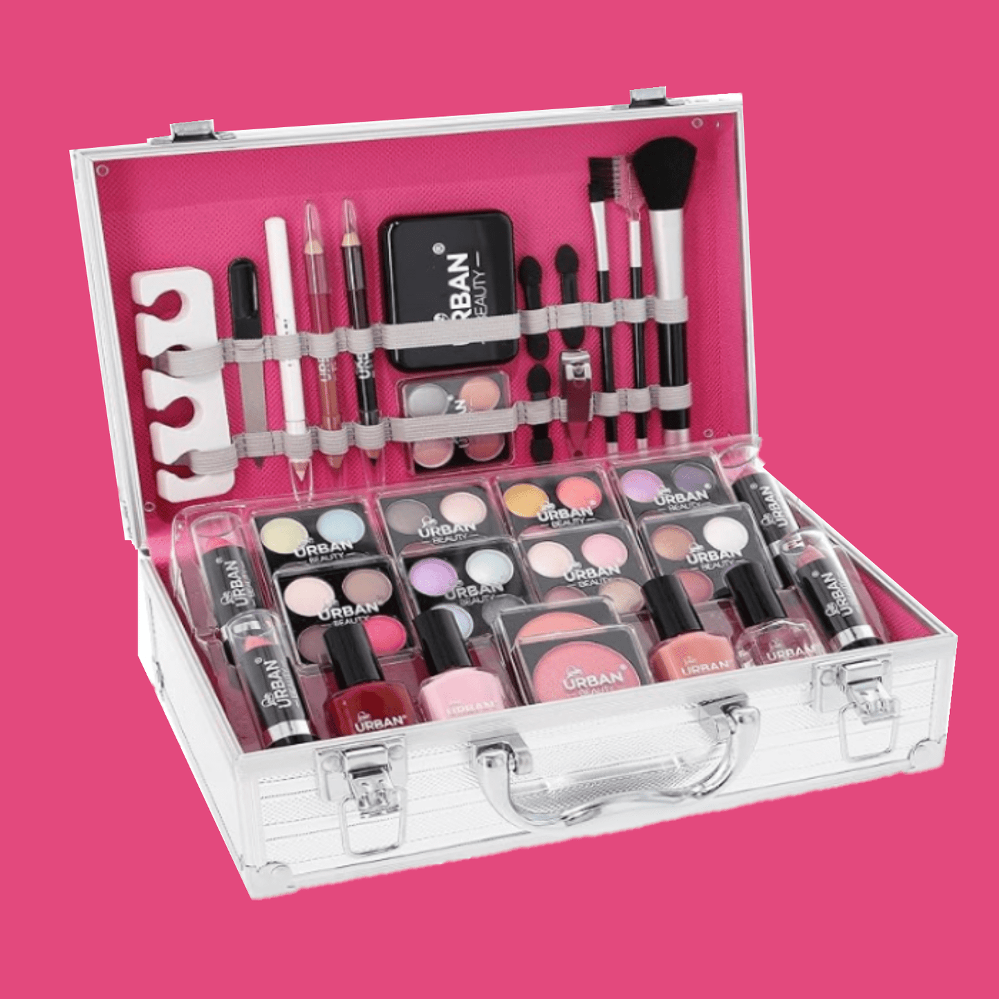NEW 64 PCS Set  Makeup Cosmetic Kit with Aluminum Vanity Case - Eyeshadows, Lip Glosses, Mini Compact & Applicators in Travel Case - All-in-one Makeup Box | Sent and Fulfilled from UK Warehouse and Delivered on a Tracked 48 U