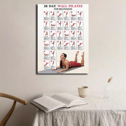 NEW 2 PCS Set 28 Day Wall Pilates for Beginners Yoga Guide with Step-by-Step Illustrations, Ideal for Home, Gym, Studio Decor, Bedroom & Study Room, Beginner Yoga Guide |Educational Wall Art, Pilates Equipment