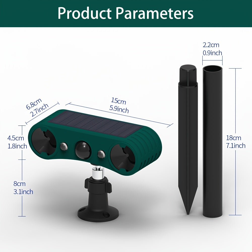 Upgraded Ultrasonic Solar Animal Repellent with Infrared Induction Alarm, 129dB High Frequency Motion Detector & Sensor, Red/Blue Flashing Light Home Farm Garden Powered Repellent