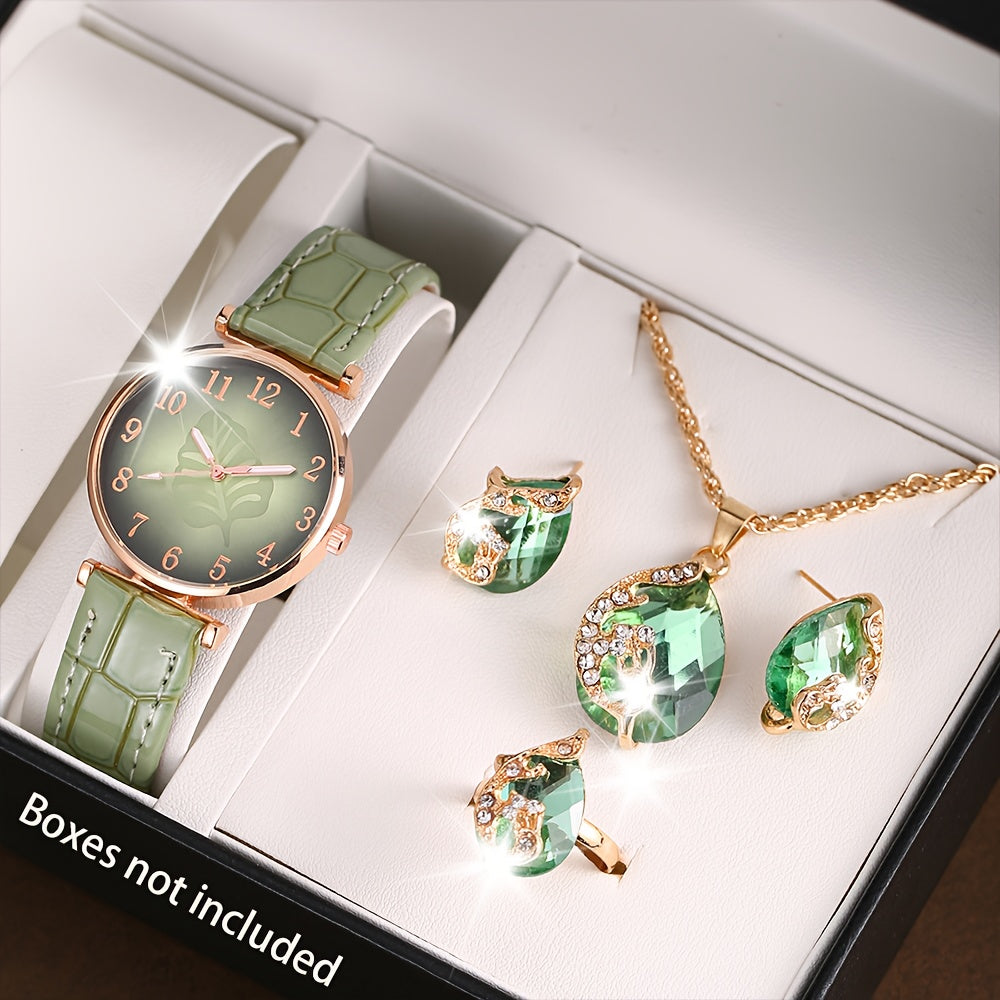 5pcs Women's Elegant and Stylish Fashionable Atmosphere Watch + Jewelry Set, Suitable for Anniversary Birthday Romantic Gift for Wife-Girlfriend-Mistress