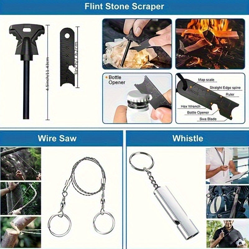 1 Set Emergency Survival Tool Kit Without Battery 15-in-1 Camping Accessories Tactical Equipment Camping Hiking Travel Hunting Bushcraft Mountain Climbing Adventures Kayak Tools Sets