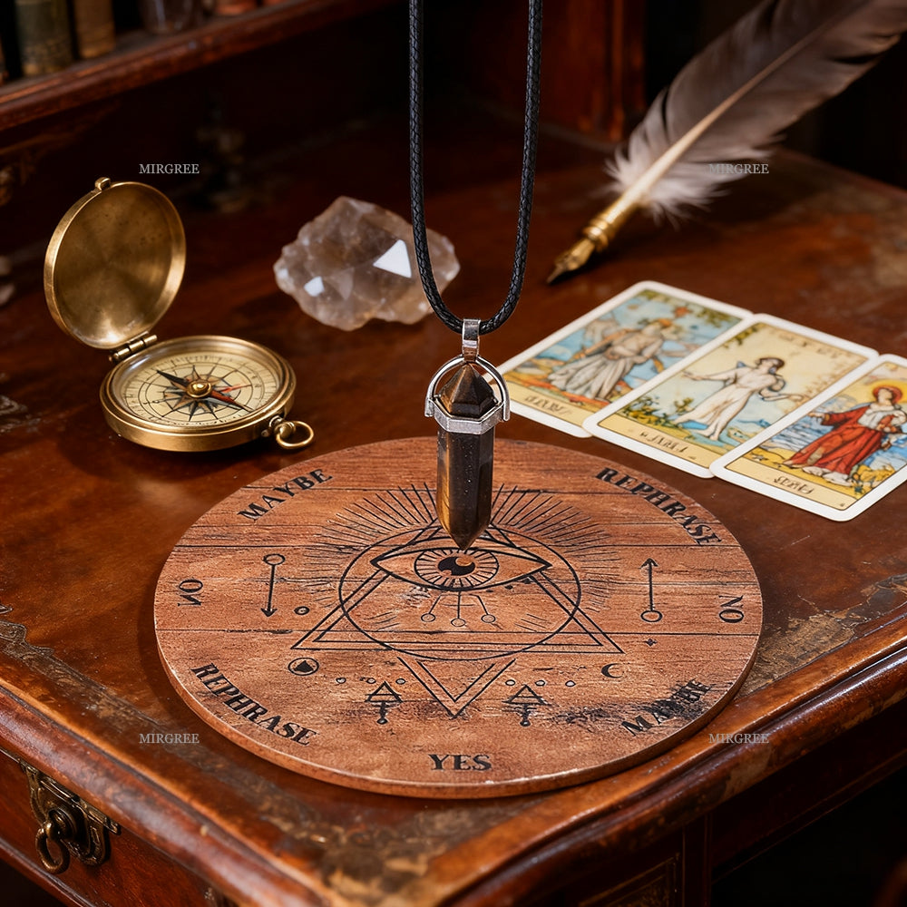 2 PCS Set Pendulum +Wooden Divination Board Helps with Spiritual Journey, Mysterious Tool for Witchcraft, Witchcraft, Mysticism and Intuitive Decision Making, Gift for Soul Explorers