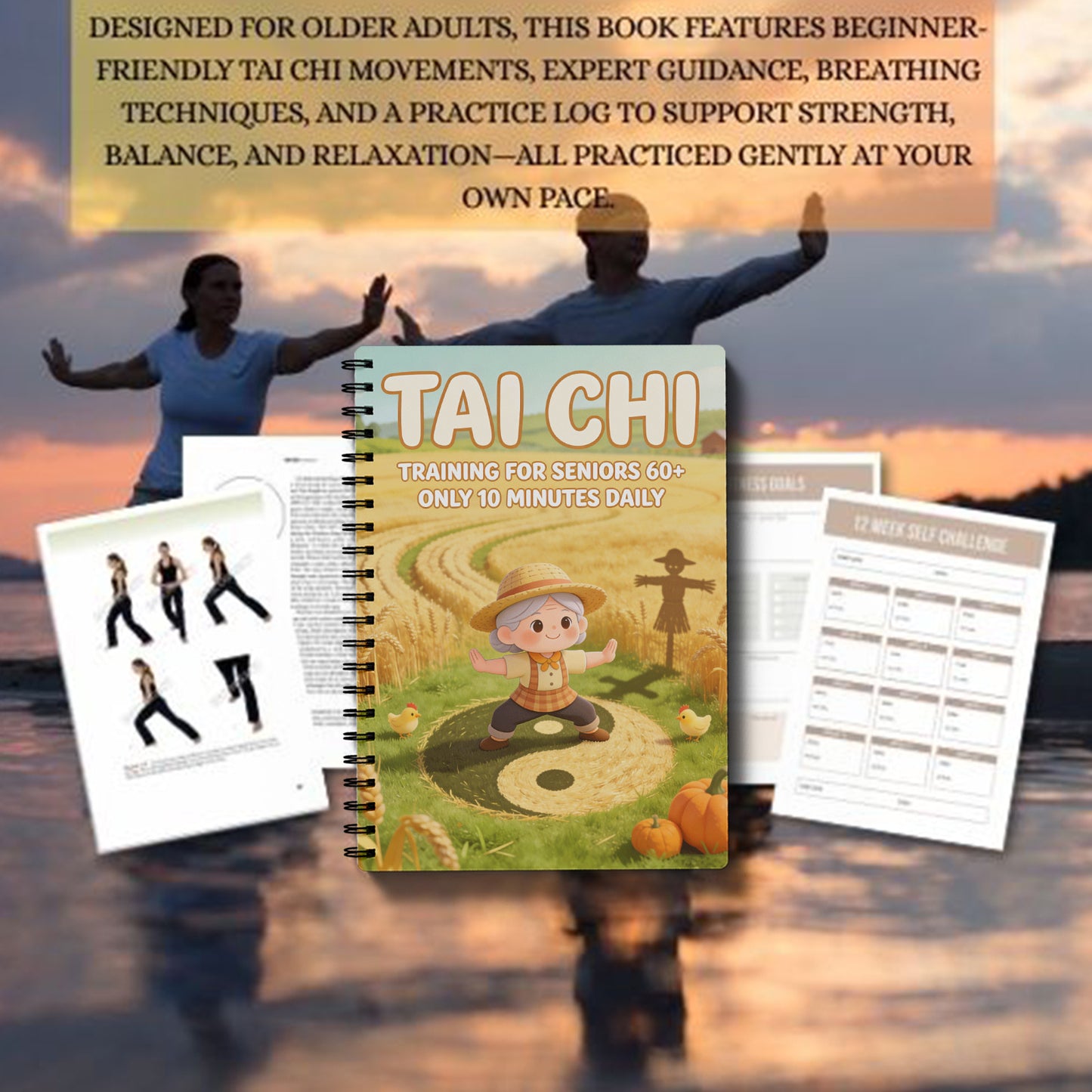 NEW Arrivals For Home Gym Tai Chi Practice Book for Seniors and Beginners | Spiral-bound, Progressive Practice Pages, Daily Exercises, Gentle Movements, Women Men Sports Accessories