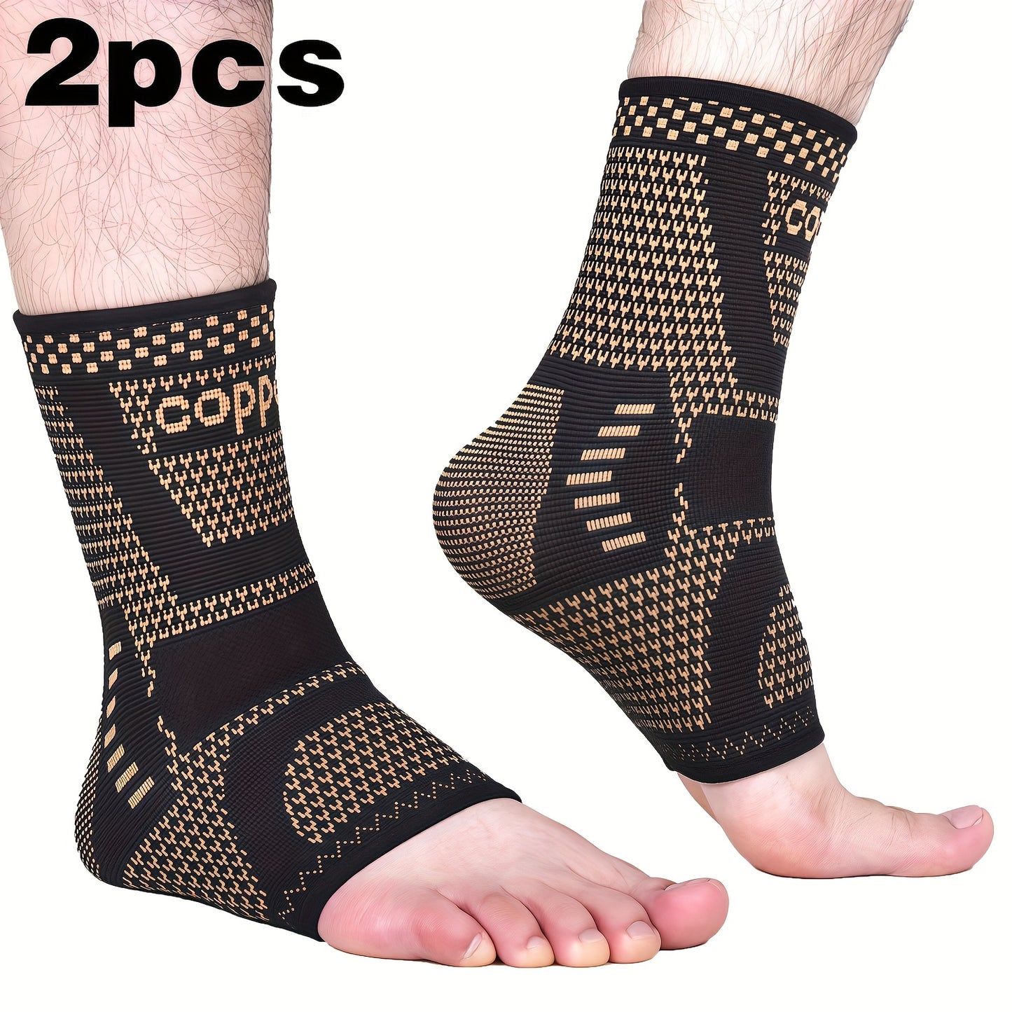 2 PCS Set Copper Fiber Elastic Ankle Brace Socks for Sports, Cycling Fitness, Running - Copper Ankle Support Compression Sleeve for Men & Women - Ankle Wraps Foot Care - RJF Brand