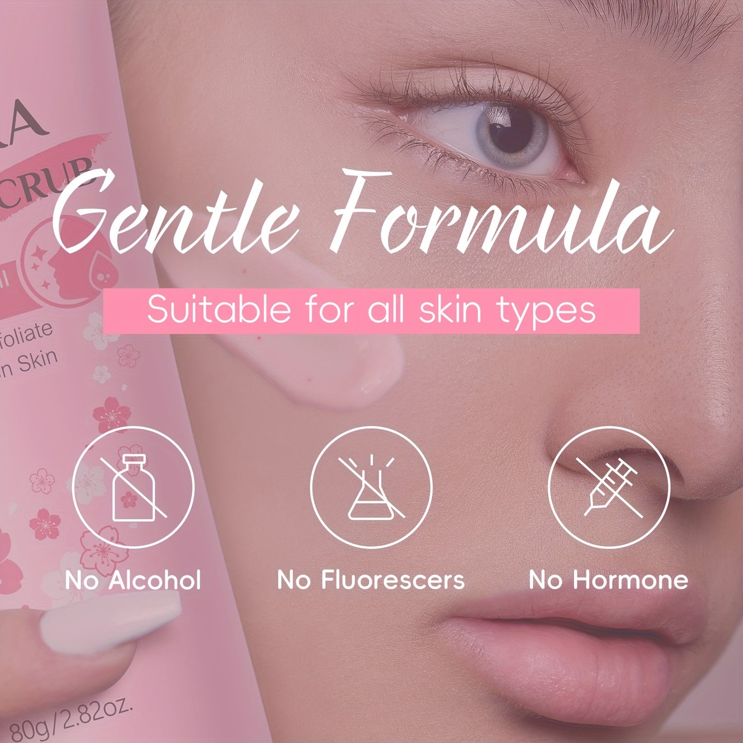 15PCS Set Japanese Sakura Facial Cleansing & Moisturizing with 5pcs Sleeping Mask, 5pcs Lip Mask, 50g Facial Wash, 80g Facial Scrub, Cute Hairband & Cleansing Brush, Gently Clean Skin, Free Gift Of Aloe Vera Foundation, Full