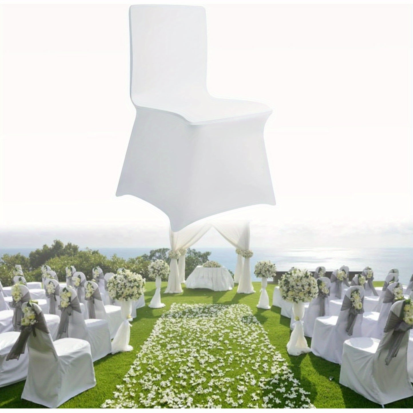 50-100 PCS Set Elegant White Stretch Chair Covers with Bowknot - 50/100pcs Set for Weddings & Parties Birthday Wedding Decoration Home Indoor Outdoor Accessories