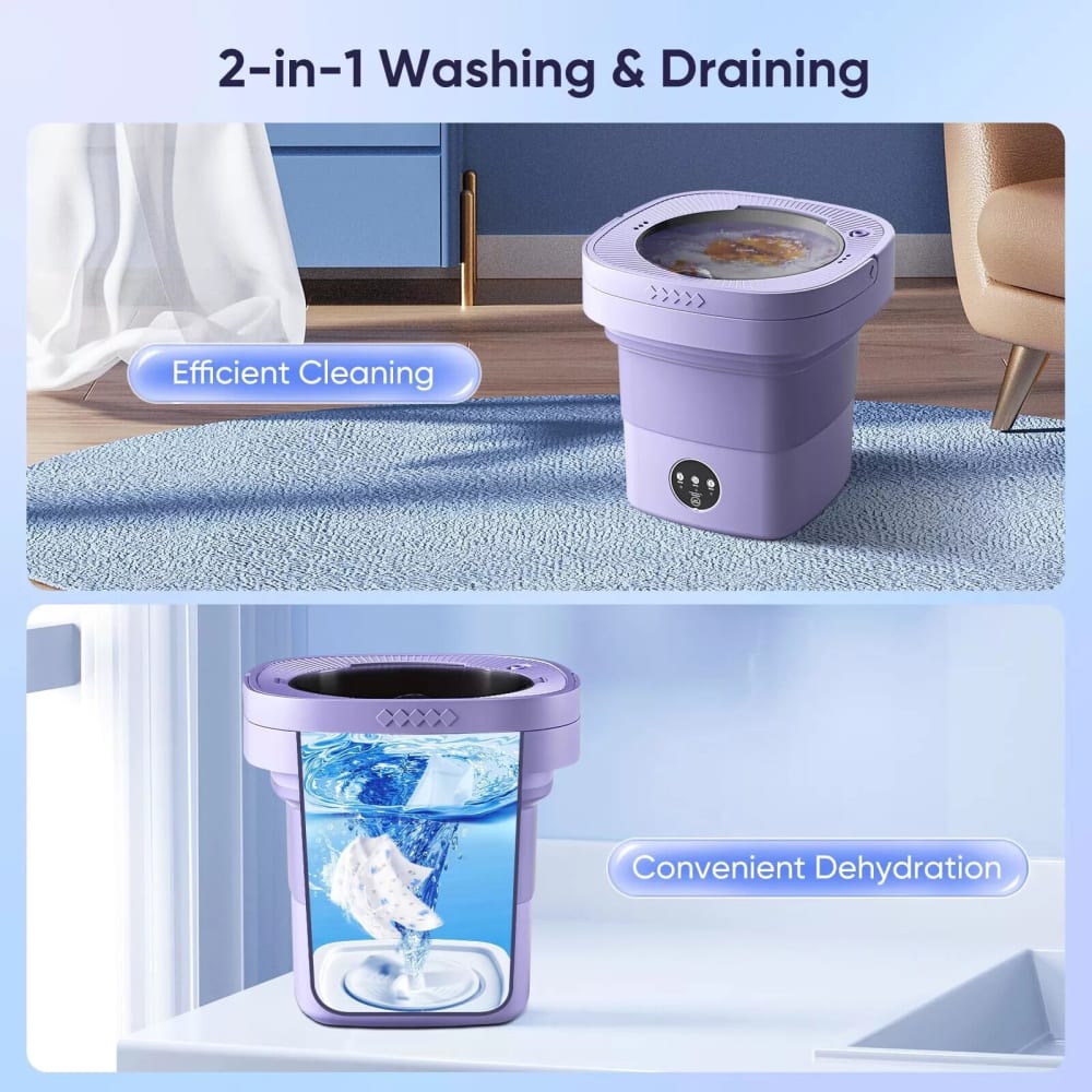 Portable Foldable Mini Washing Machine with Blue Light | Fast 10-Min Cleaning for Small Laundry | Ideal for Underwear, Socks, Towels, Travel & Dorm Use | Compact Washer with Spin Assist