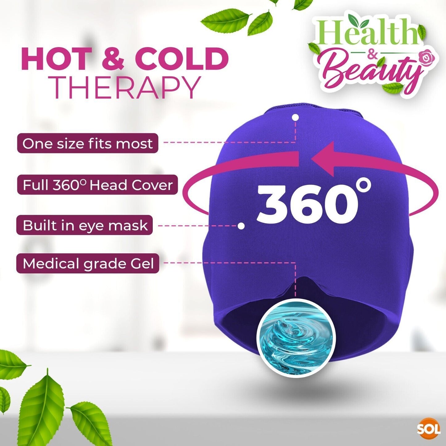 Cooling & Heating Headache Relief Cap | Reusable Gel Head Wrap for Comfort & Relaxation | Hot & Cold Therapy Hat for Head Tension, Pressure & Discomfort | Soft, Stretchable & Adjustable Fit | Multipurpose Head Wrap Mask for S