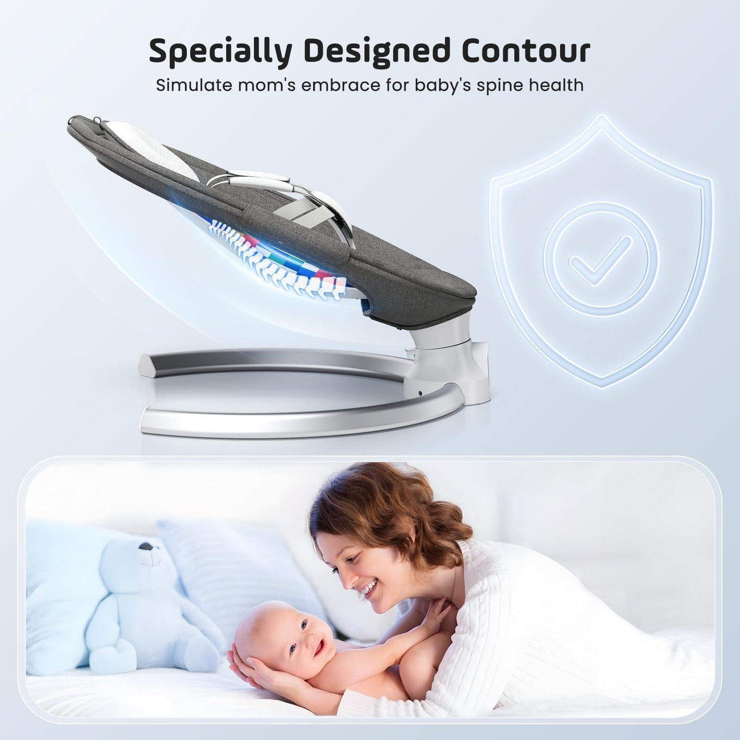 NEW Arrivals Baby Bouncer Chair for Infants, APP Remote Control Baby Swing with 5 Point Safety Harness 5 Swing Speeds 3 Timers and 10 Music, Automatic Rocker for Newborn 0-6 Month Max 9 kg