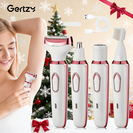 4-In-1 Set Rechargeable Electric Shaver for Women - Trimmer for Face, Nose, Legs, Underarms, And Bikini Area - Suitable for Wet And Dry Use, Pain-Free Grooming Set - Compact And Rechargeable, Perfect Gift