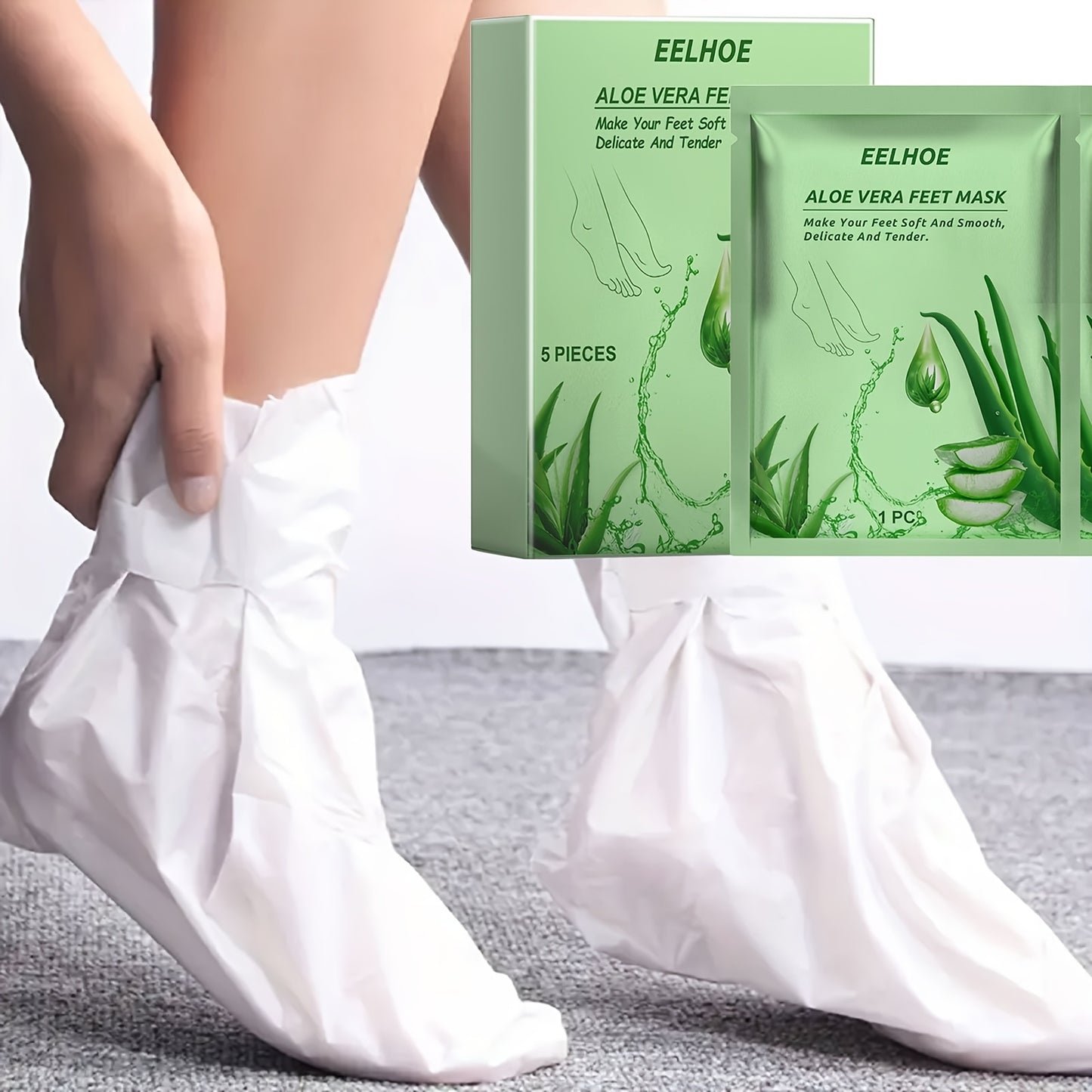 5 PCS Set Natural Aloe Vera from Crete Greece Plants Moisturizing, Hydrating, Exfoliating, and Firming Foot Mask with Aloe Vera for Skin Cleansing and Softening Skin Care Supplies