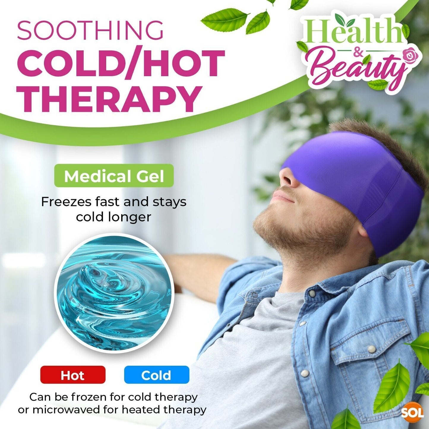 Cooling & Heating Headache Relief Cap | Reusable Gel Head Wrap for Comfort & Relaxation | Hot & Cold Therapy Hat for Head Tension, Pressure & Discomfort | Soft, Stretchable & Adjustable Fit | Multipurpose Head Wrap Mask for S