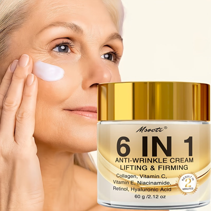 NEW 6-in-1 Instant Firming and Lifting Cream Deeply Moisturizes, Smooth Dry Skin, Enhances Radiance and Elasticity, Skincare, Makes Skin Look Younger, Contains Retinol, Hyaluronic Acid, Niacinamide, Vitamin C-E, Collagen, 60g