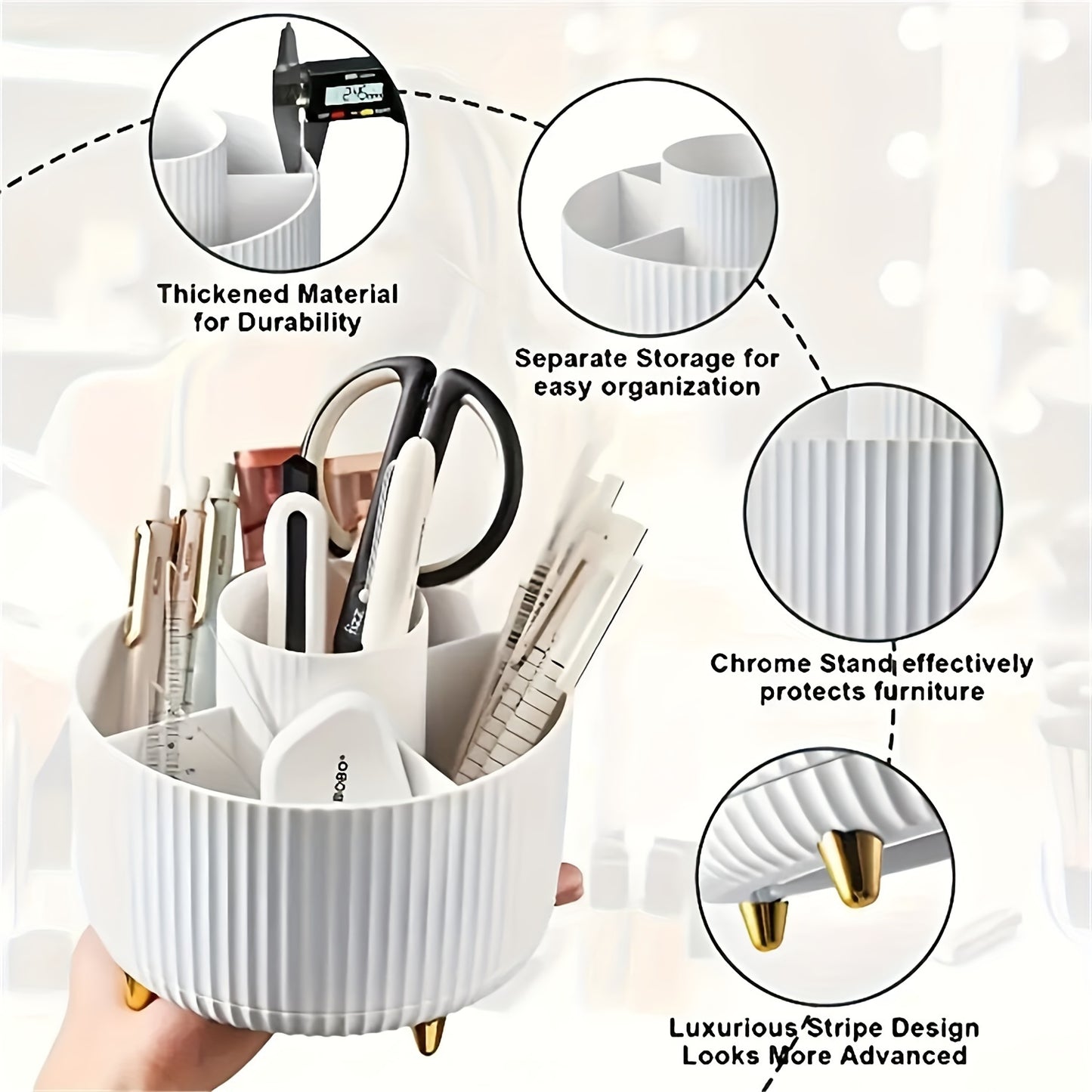 5 Colors 360° Rotating Makeup Organizer - 1pc Plastic Cosmetic Storage with 5 Compartments - Multi-Functional Holder for Brushes, Lipsticks, Skin Care Products, and Stationery - Durable Unscented Desk Caddy with Luxury Strip