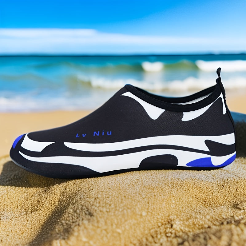 Quick-Dry Water Shoes for Men & Women - Lightweight Breathable Fabric with TPR Sole, Black & Blue Accents - Perfect for Swimming, Beach, Yoga, Camping & Outdoor Activities - Summer Essential, Beach Footwear, Sleek Design, Fle