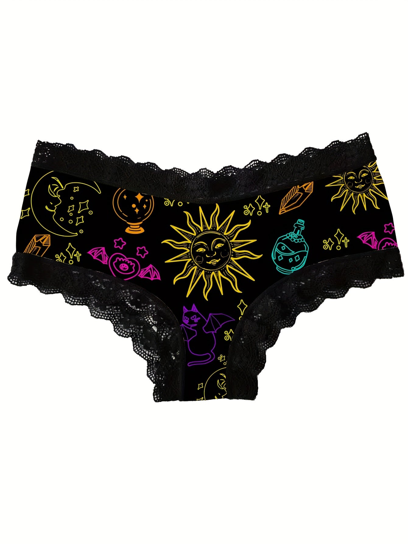 3 PCS Set UK Size Mystic Astronomy  Planetarium Allover Print Scallop Lace Trim Briefs, Sexy Comfy Breathable Stretchy Intimates Panties, Women's Lingerie & Underwear
