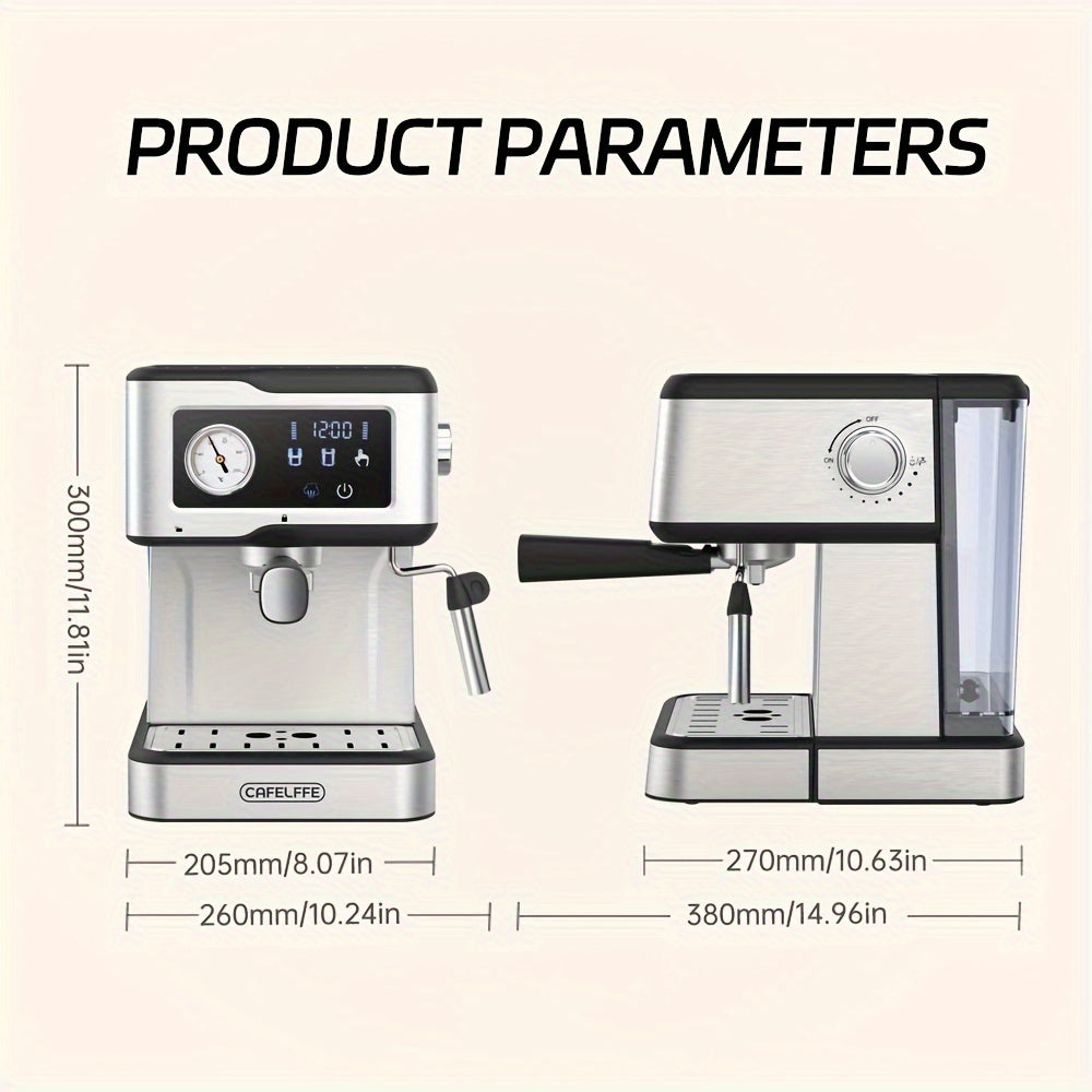 Italian Semi-Automatic Espresso Machine with Built-in Milk Frother & Steam Wand, 20 Bar Pump Stainless Steel Coffee Maker for Latte, Cappuccino, Americano, 1.5L Detachable Water Tank, Smart Touch Panel, Programmable Settings,