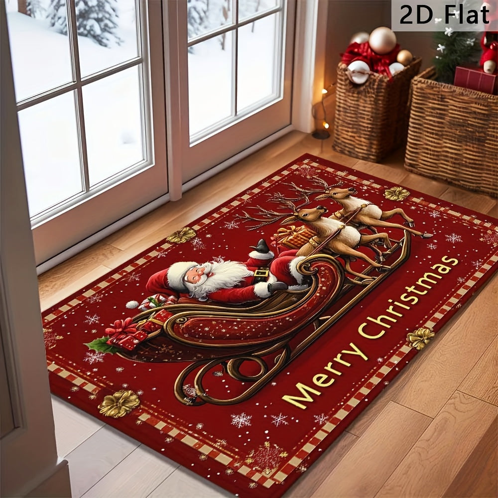 1pc Santa Claus Welcome Doormat - Non-Slip Machine-Washable Christmas Floor Mat with Reindeer & Snowflakes Design, Festive Holiday Decor for Home Entrance, Perfect Christmas Gift, Christmas Decorations