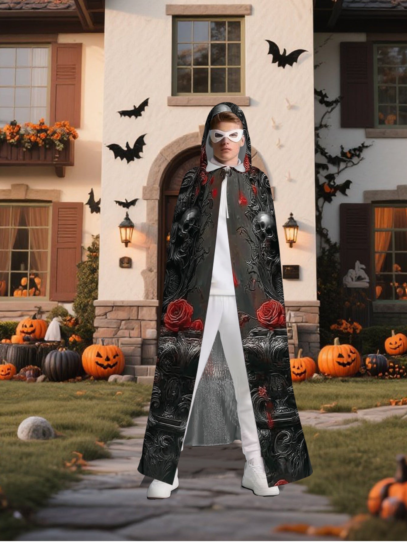 2D Printed Dress-Up Cloak Inspired by Gothic Day of The Dead Queen, Witch-Themed Events, And Festival Party Gifts. for Halloween,  Witchcraft Apparel Clothing Supplies