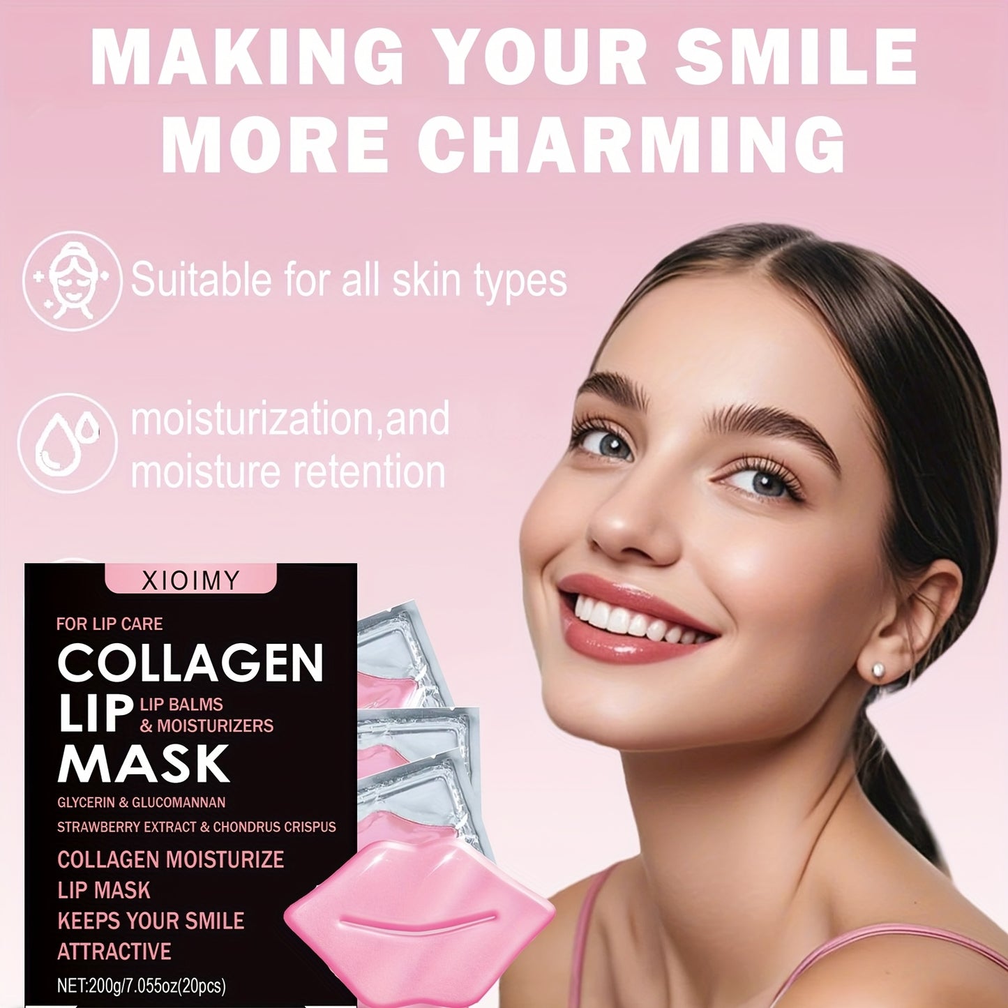 40 PCS Set of Collagen Pink Lip Mask, Providing Long-lasting Nourishment, Moisturization, Overnight Lip Mask, Individually Wrapped Lip Patch, Brightening Lip Skin, Making Lip Skin Brighter and More Delicate, Suitable for All