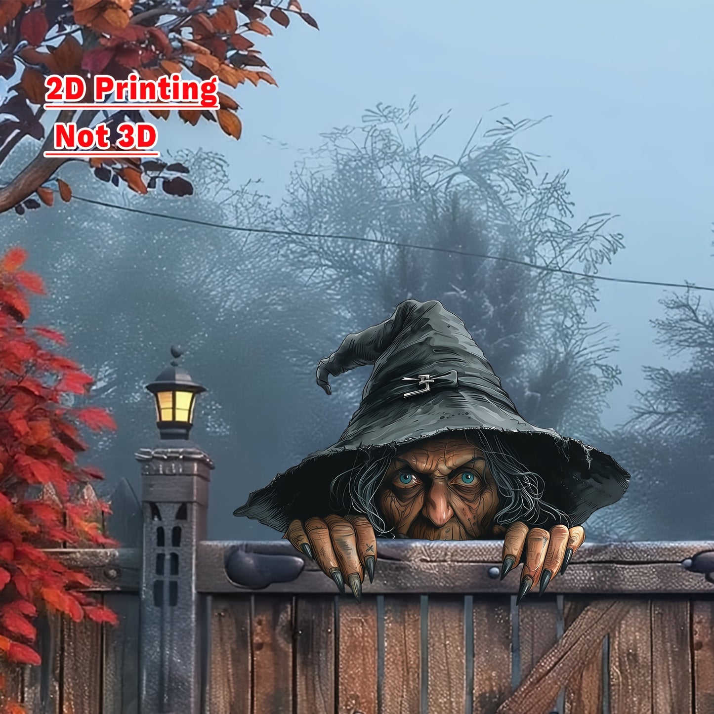 1pc Scary Old Witch Peeking Over Fence Halloween Yard Decoration - 2D Flat Artificial Wood Spooky Outdoor Sign with Glowing Eyes & Sharp Teeth, 23.11cm x 29.97cm Irregular Shape for Garden, Porch, Haunted House Parties - No B