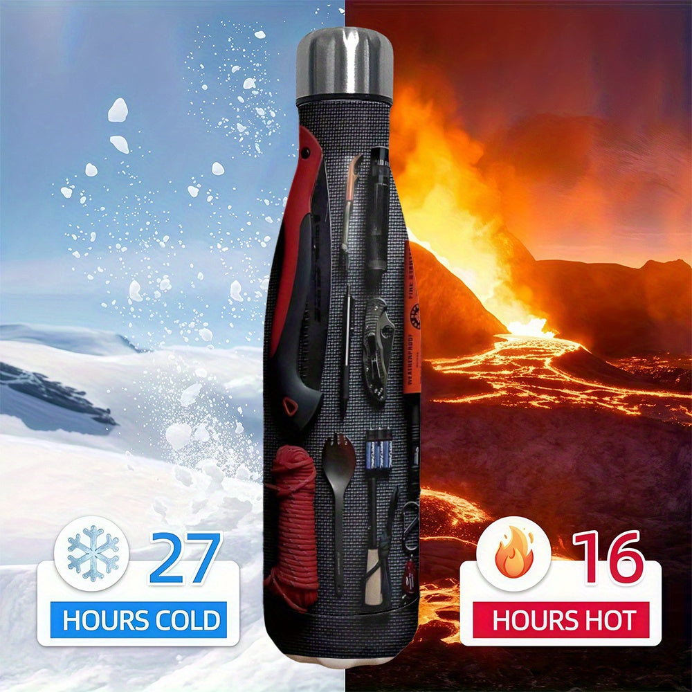 Heavy-Duty Survival Tumbler with Multi-Tool Cup - 17.5oz Double-Wall Vacuum Insulated, Leakproof Thermos with Built-in Knife, Fire Starter, Pliers & Compass Holder - Ideal for Camping, Hiking, Emergency Kit