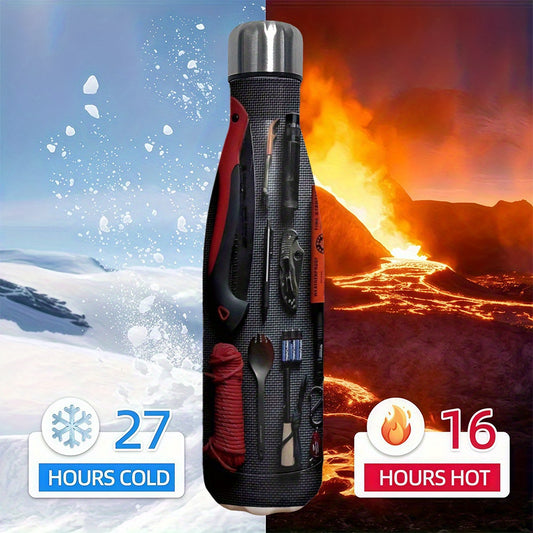 Heavy-Duty Survival Tumbler with Multi-Tool Cup - 17.5oz Double-Wall Vacuum Insulated, Leakproof Thermos with Built-in Knife, Fire Starter, Pliers & Compass Holder - Ideal for Camping, Hiking, Emergency Kit