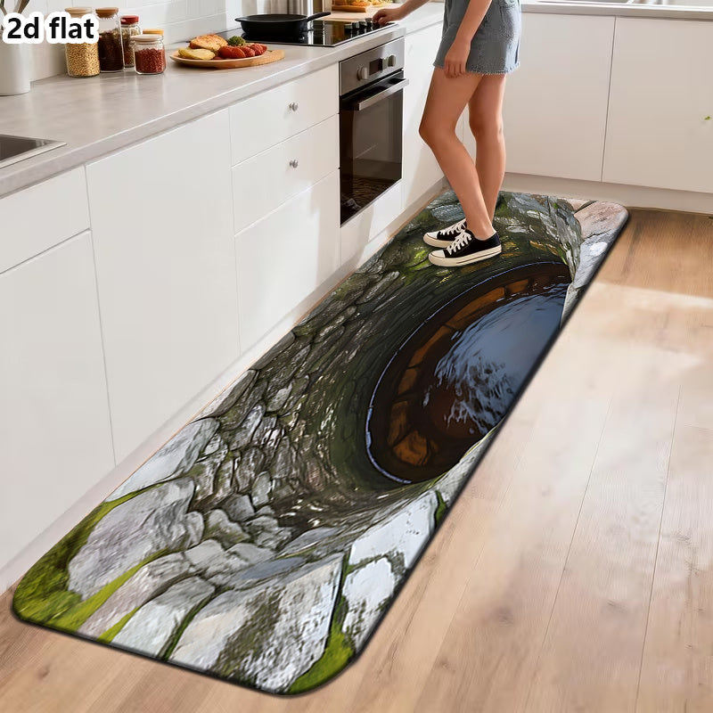 Optical Visual Illusion Infinite Abyss Manhole Cover Doormat - High-definition Marble Pattern Non-slip Mat, Machine-washable with Rubber Backing. Suitable for Indoor/outdoor Foyers, Entrances, RVS, and Camping Scenes. Enhance