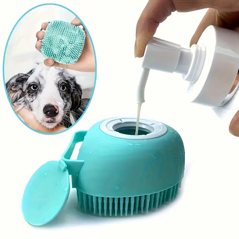 Pet Washing System with Built-in Storage - Dog and Cat Shower Bath Brush with Massage Bristles, Non-Toxic and Easy-to-Clean Design, Ergonomic Handle and Detachable Top, Suitable for Wet Washing/Bathing - Ideal for Small to M