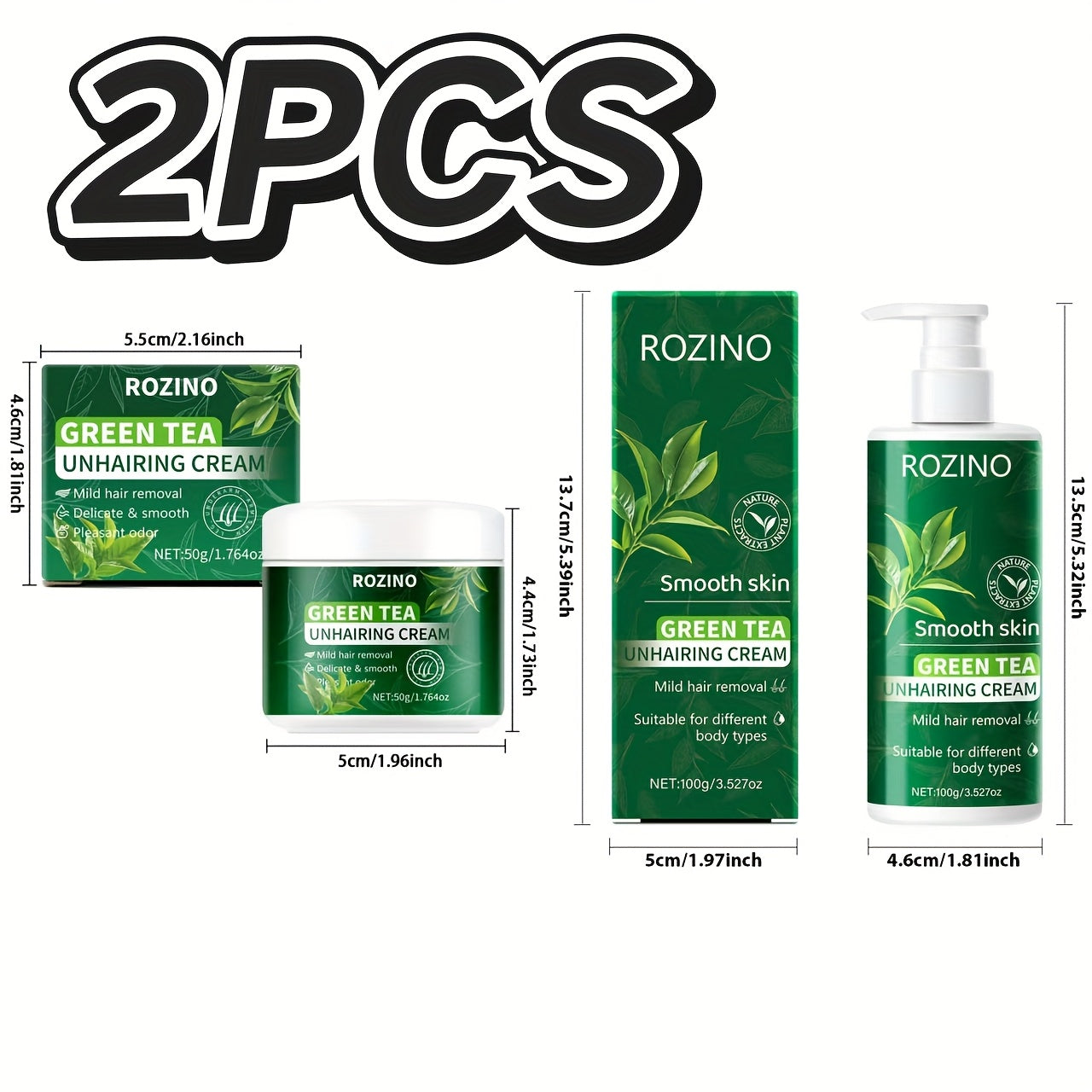 2 PCS Set Purchase One Get One Free Green Tea Summer Powerful Is Mild And Non-Irritating, Effectively Removes Hair, Quick 5-Minute Hair Removal, Ideal for Face, Lips, Underarms, Legs, Arms, And Bikini Areas, Suitable for Both